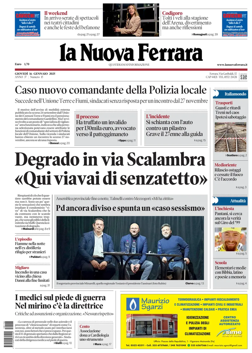 Prima-pagina-nuova ferrara-oggi-edizione-del-2025-01-16